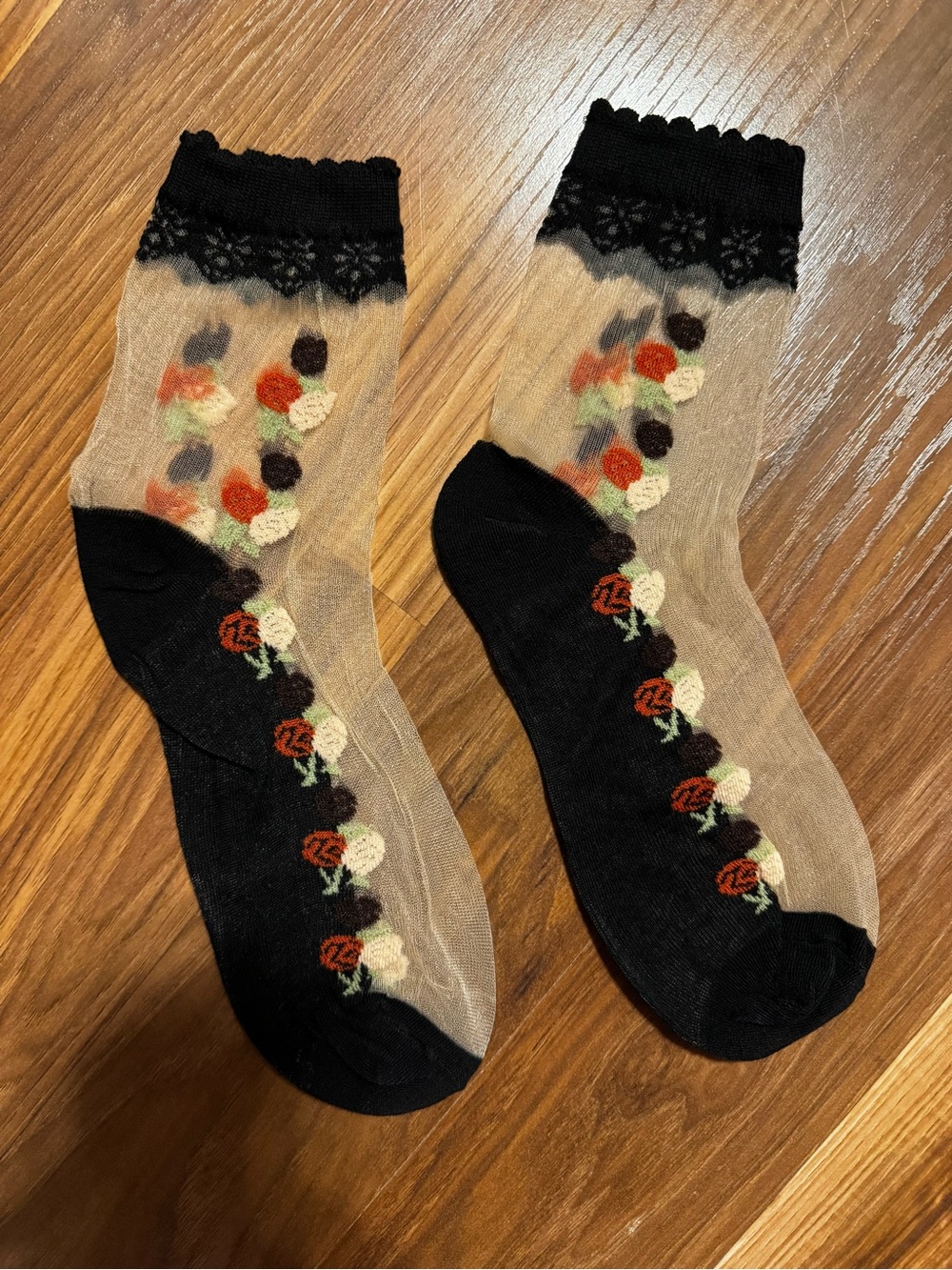 Vintage wedding/goth Black Sheer Floral Crew Socks - Women's Decorative Socks